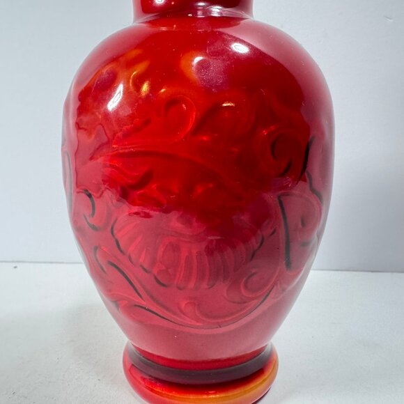 Vintage Avon Red & Orange Floral Glass Small Vase - Picture 3 of 9